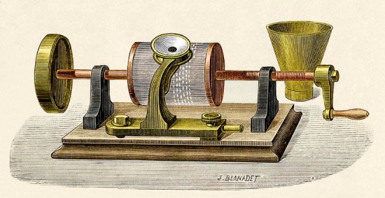 Croquis du phonographe d'Edison, en 1878