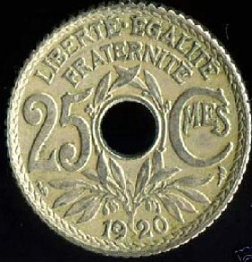 Pièce percée de 25 centimes (1920)