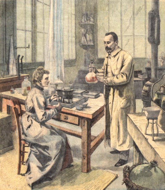 Pierre et Marie Curie dans leur laboratoire