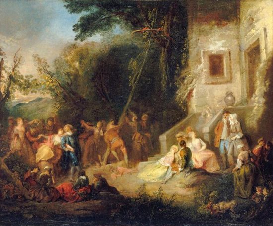 La plantation du mai. Peinture attribuée à Pierre-Antoine Quillard