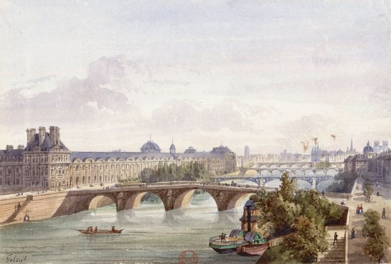 Le Pont Royal en 1850. Aquarelle de Gaspard Gobaut (1814-1882)
