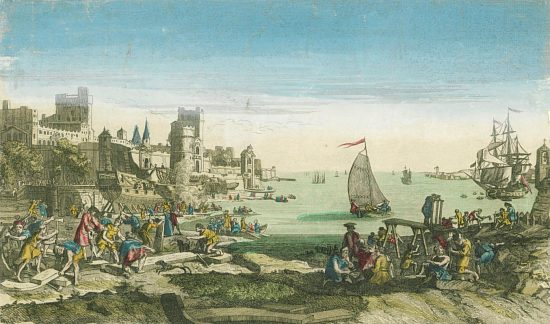 Vue du Port et des Chantiers du Havre. Estampe de 1750