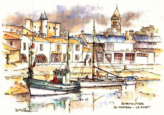 Le port de Noirmoutier. Aquarelle de B. Tessier