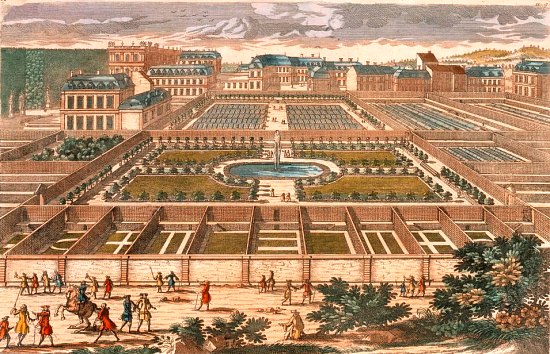 Vue et perspective du Jardin potager de Versailles. Gravure du XVIIIe siècle de Pierre Aveline (1654-1722)