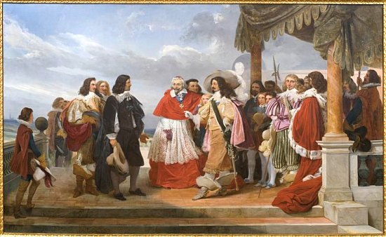 Poussin, arrivant de Rome, est présenté à Louis XIII par le cardinal de Richelieu (1640). Peinture de Jean Alaux dit Le Romain