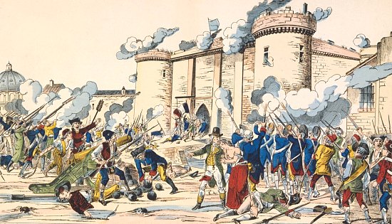 Prise de la Bastille. Lithographie, coloriée, vers 1840