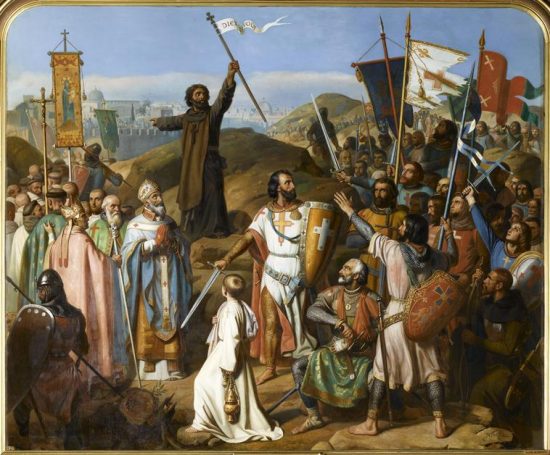 Procession des croisés conduits par Pierre l'Ermite et Godefroy de Bouillon. Peinture de Jean-Victor Schnetz (1841)