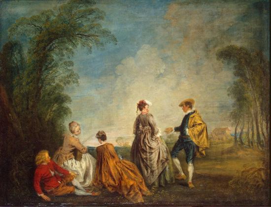 La proposition embarrassante. Peinture de Jean-Antoine Watteau (1715-1716)