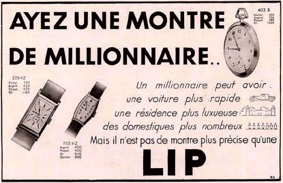Publicité de 1932 pour les montres Lip
