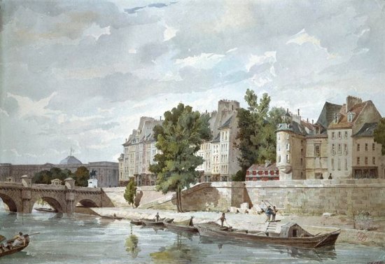 Quai des Orfèvres en 1850. Aquarelle de Louis Masson