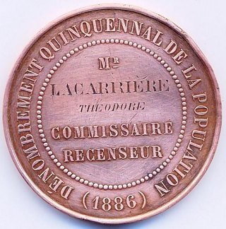 Médaille de 1886 d'agent recenseur de la ville d'Amiens
