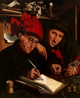 Le Receveur et son assistant (Peinture du XVIe siècle, de Marinus Van Reymerswaele)