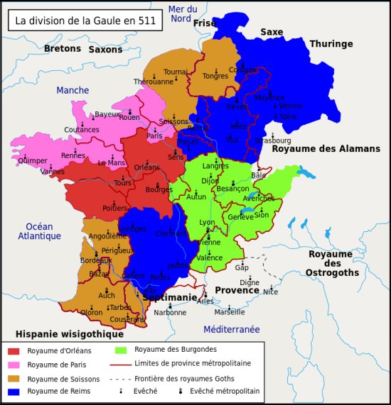 Partage du royaume des Francs en 511, à la mort de Clovis Ier
