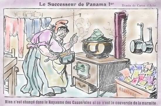Royaume des casseroles. Caricature de Caran d'Ache suite au scandale du Canal de Panama