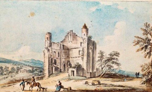 Ruines d'un vieux château à Saint-Amour, dans le Jura. Dessin de Lallemand.