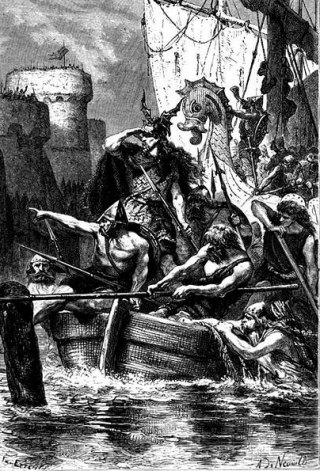 Les barques des Normands. Gravure pour l'Histoire de France de François Guizot, par Alphonse-Marie-Adolphe de Neuville