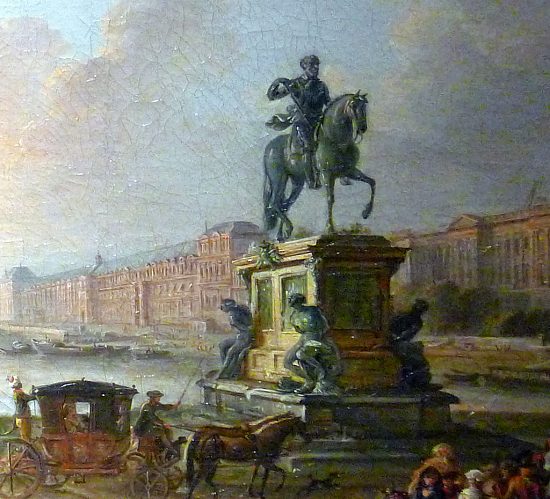 Statue équestre du roi Henri IV. Détail d'une peinture réalisée vers 1775 par Jean-Baptiste Lallemand