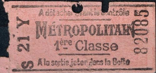 Ticket de métro de 1ère classe, datant de 1900