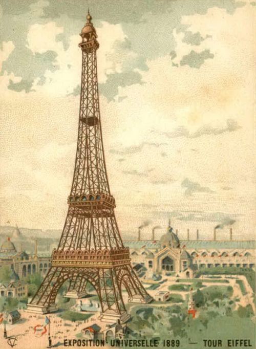 Chromolithographie représentant la Tour Eiffel lors de l'Exposition universelle de 1889