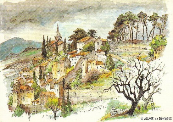 Village de Bonnieux. Aquarelle de Robert Lépine