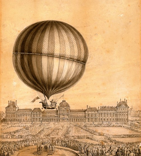 Premier voyage en ballon à hydrogène. Départ des Tuileries le 1er décembre 1783