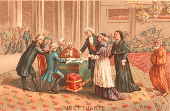 Abolition des privilèges dans la nuit du 4 août 1789 par l'Assemblée constituante. Chromolithographie de 1890