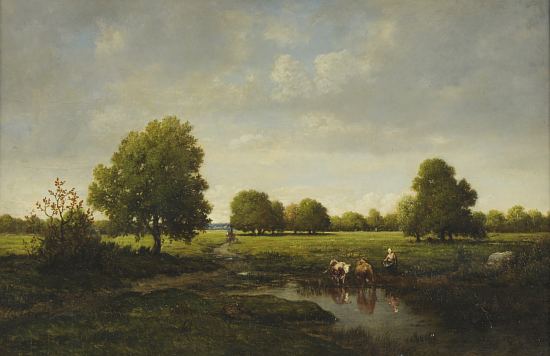 L'abreuvoir. Peinture de Théodore Rousseau