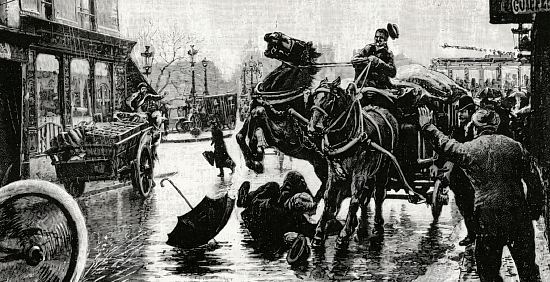 Accident de Pierre Curie. Gravure publiée en 1906