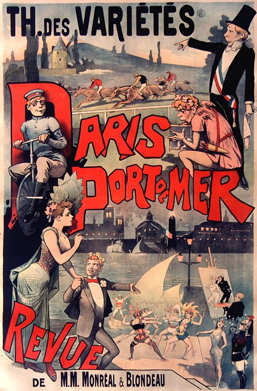 Paris port de mer, revue jouée au Théâtre des Variétés. Affiche de 1890