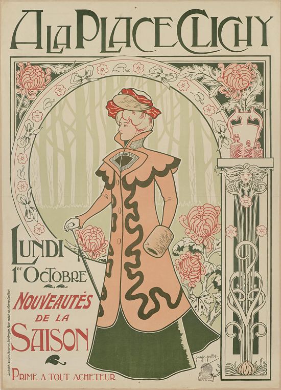 A la Place Clichy. Affiche publicitaire réalisée par Georges Grellet (1869-1959) en 1900