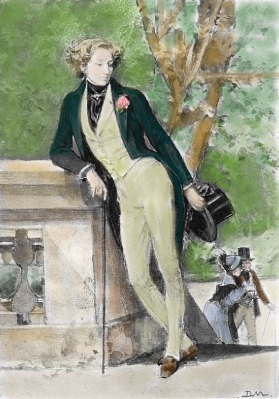 Alfred de Musset. Dessin (colorisé ultérieurement) de Diogène Maillart (1840-1926)
