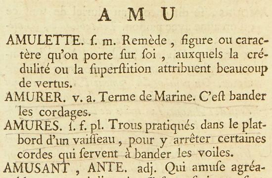Extrait de la quatrième édition du Dictionnaire de l'Académie (1762)