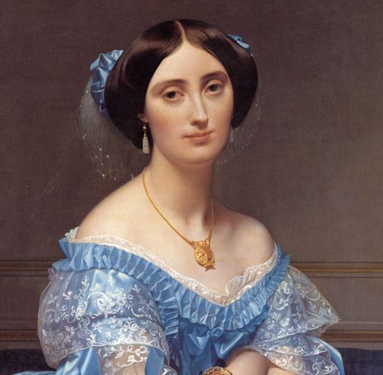 Joséphine-Éléonore-Marie-Pauline de Galard de Brassac de Béarn, princesse de Broglie, représentée portant une amulette. Détail d'une peinture de Jean-Auguste-Dominique Ingres (1853)