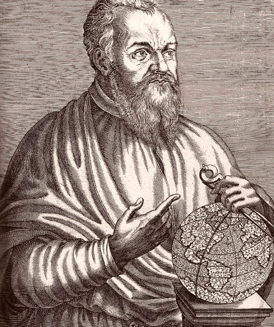 Le navigateur André Thevet (1516-1590), auteur du Grand Insulaire et Pilotage. Gravure de Thomas de Leu (1560-1612)