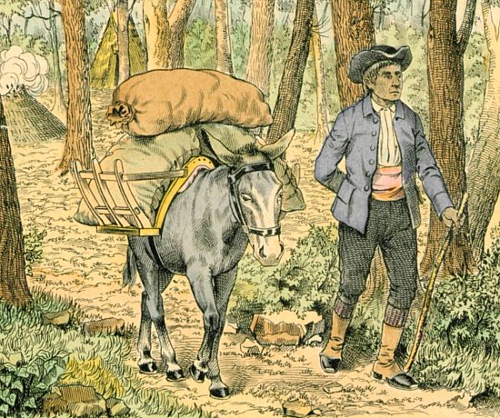 Image d'Épinal de 1895 illustrant la fable de La Fontaine L'Âne et ses maîtres (fable 11, livre 6)