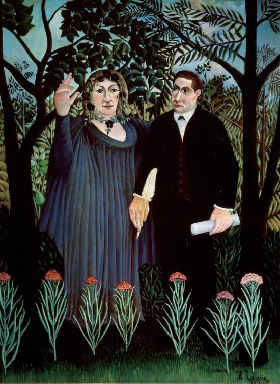 La Muse inspirant le poète (double portrait de Marie Laurencin et Guillaume Apollinaire). Peinture de Henri Rousseau (1909)