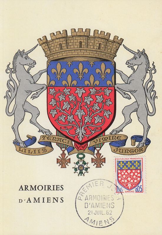 Carte maximum portant le timbre émis le 23 juillet 1962 dans la série Armoiries des villes de France et l'oblitération premier jour