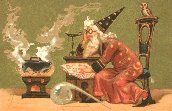 Le magicien fatigué. Chromolithographie de 1885