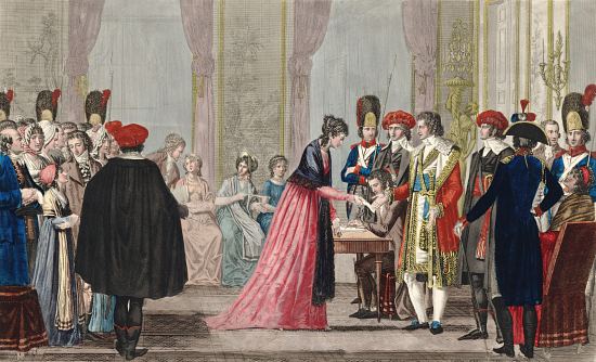 Audience publique du Directoire. Estampe d'Alexis Chataignier (1797)