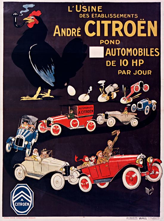 Affiche de Mich (pseudonyme de Jean-Marie Michel Liebeaux) réalisée en 1921 pour les automobiles André Citroën