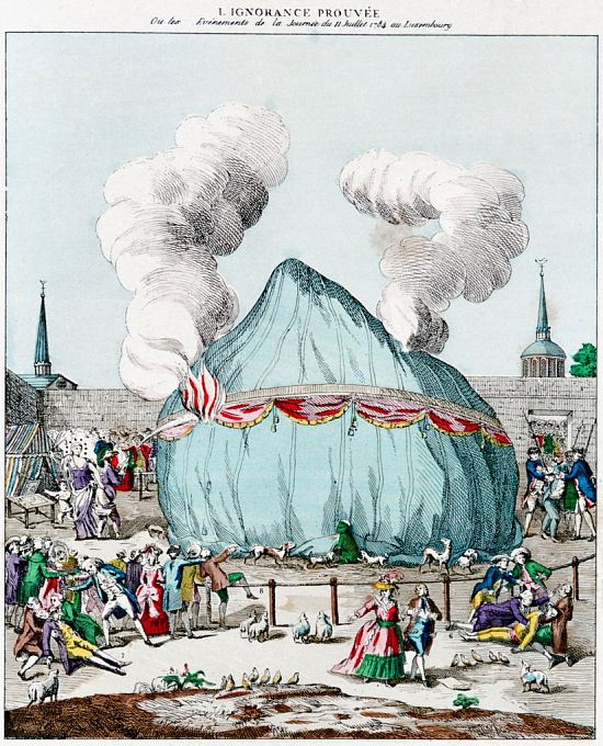 Gravure satirique sur l'incendie du ballon de Miolan et Janinet le 11 juillet 1784