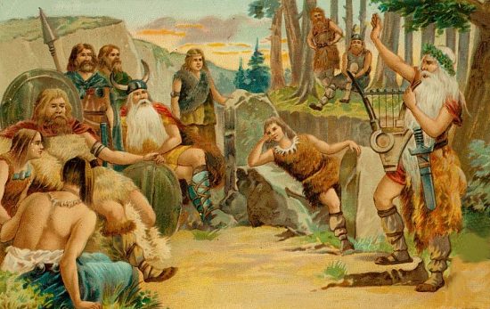 Le chant du barde. Chromolithographie du début du XXe siècle