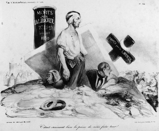 C'était vraiment la peine de nous faire tuer. Illustration d'Honoré Daumier parue dans La Caricature du 27 août 1835