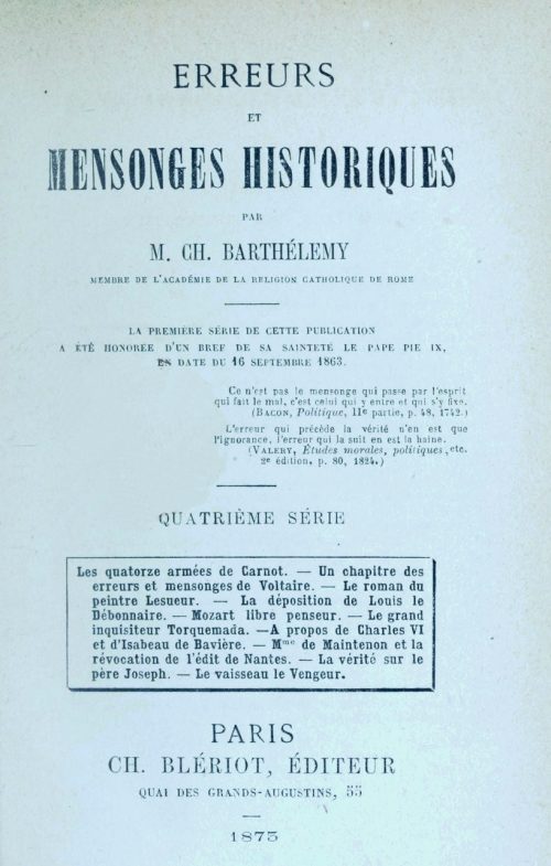 Erreurs et mensonges historiques, par Charles Barthélemy