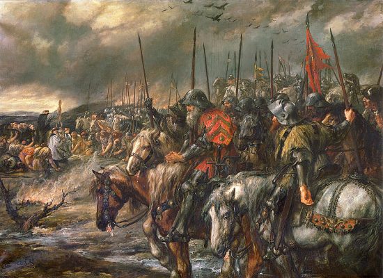 Le matin précédant la bataille d'Azincourt. Peinture de Sir John Gilbert (1884)