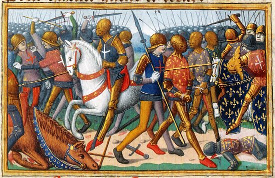 La Bataille d'Azincourt. Miniature extraite des Vigiles de Charles VII de Martial d'Auvergne (1483)