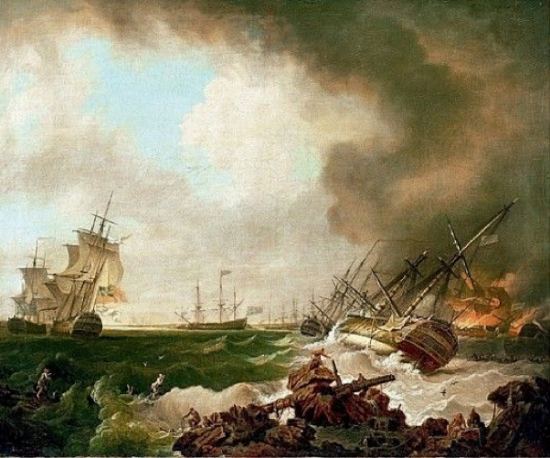 La bataille de la baie de Quiberon, 21 novembre 1759 : le Jour d'après. Peinture de Richard Wright (1760)