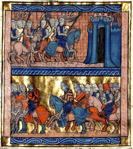 Bataille de Fontenoy-en-Puisaye. Enluminure extraite des Chroniques de Saint-Denis (1275-1280), manuscrit 782