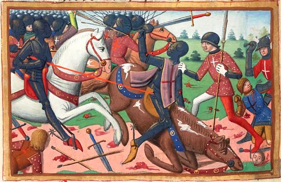 Bataille de Patay. Enluminure extraite des Vigiles de Charles VII par Martial d'Auvergne (milieu du XVe siècle)