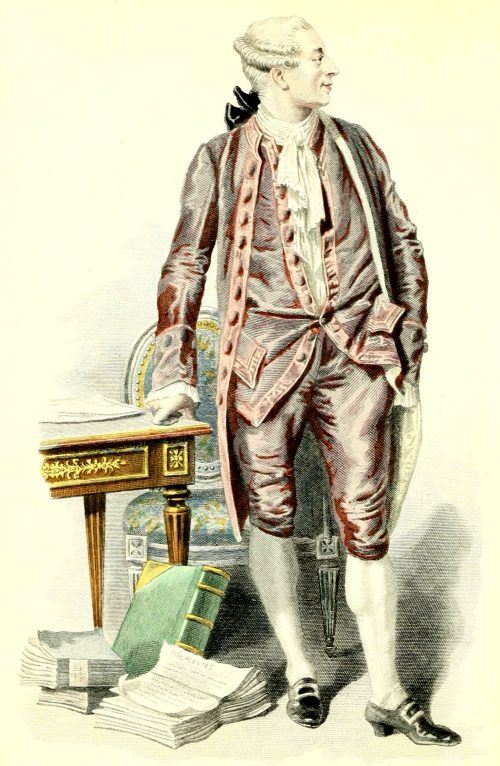 Pierre-Augustin Caron de Beaumarchais. Gravure réalisée d'après un dessin d'Émile Bayard et parue dans Oeuvres complètes de Beaumarchais, par Édouard Fournier (édition de 1876)
